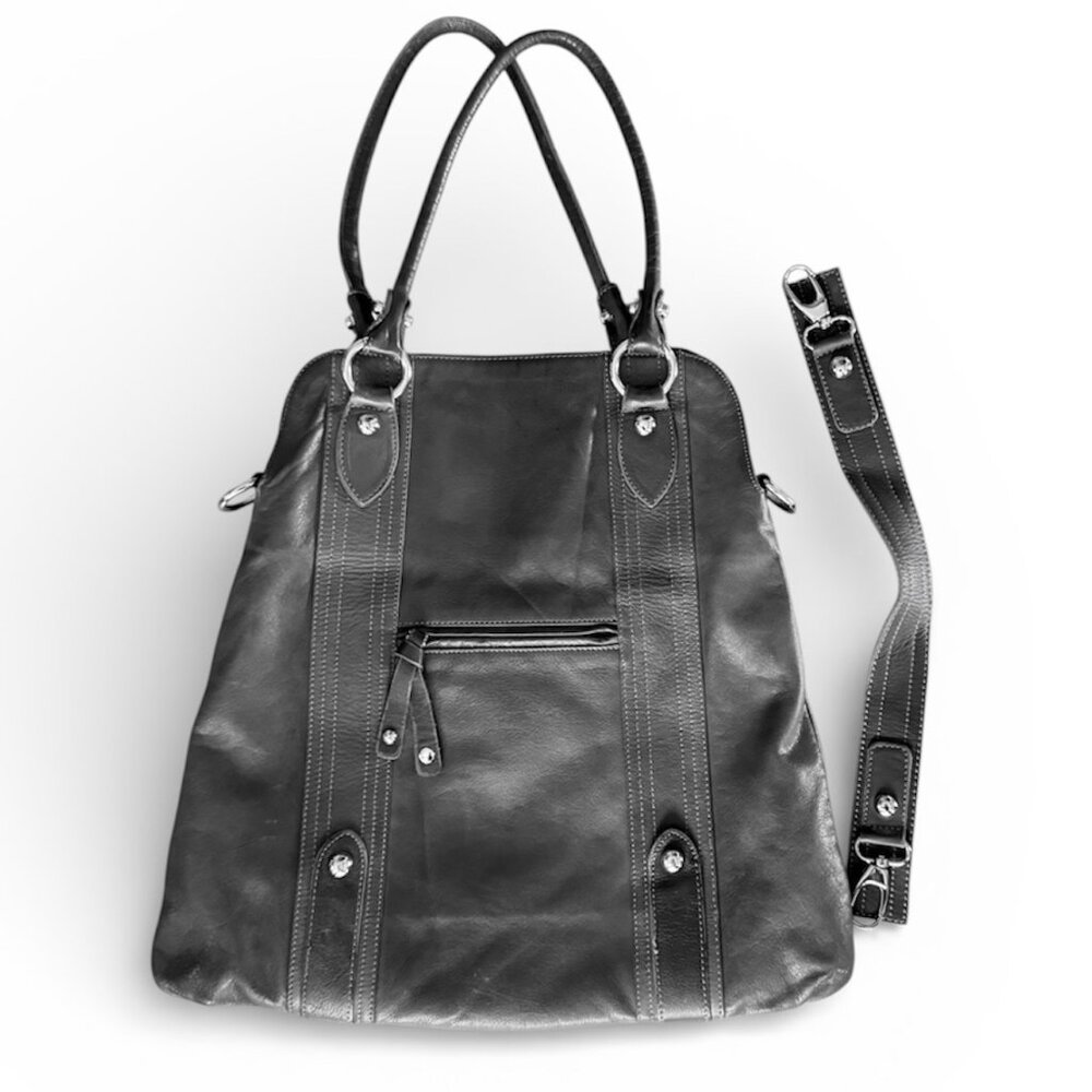 Italian Gray Leather Shoulder Bag